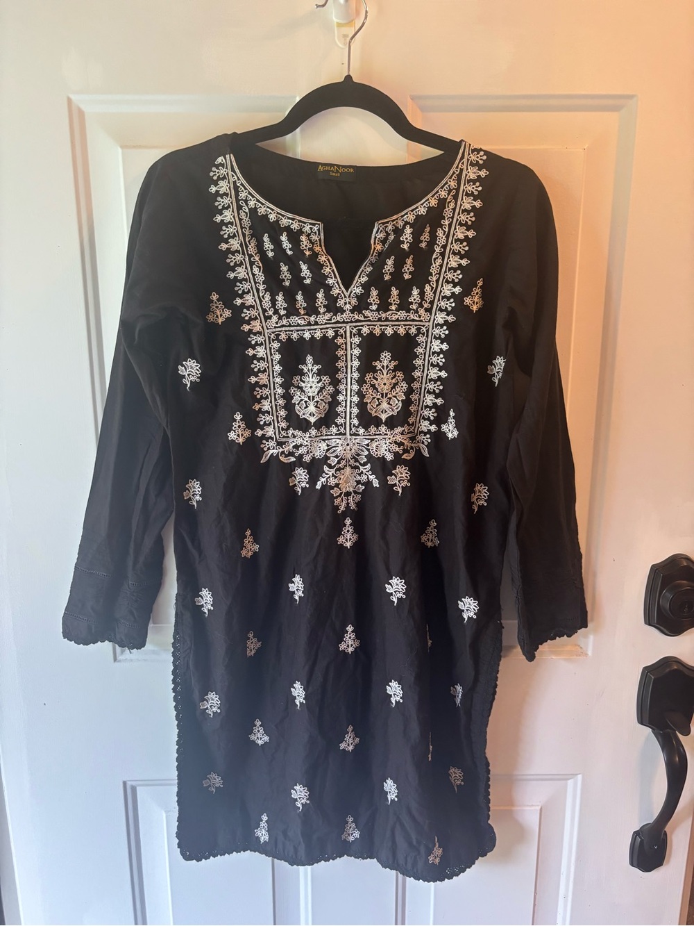 Agha Noor Black White Embroidered Tunic Kurta Top Size Small